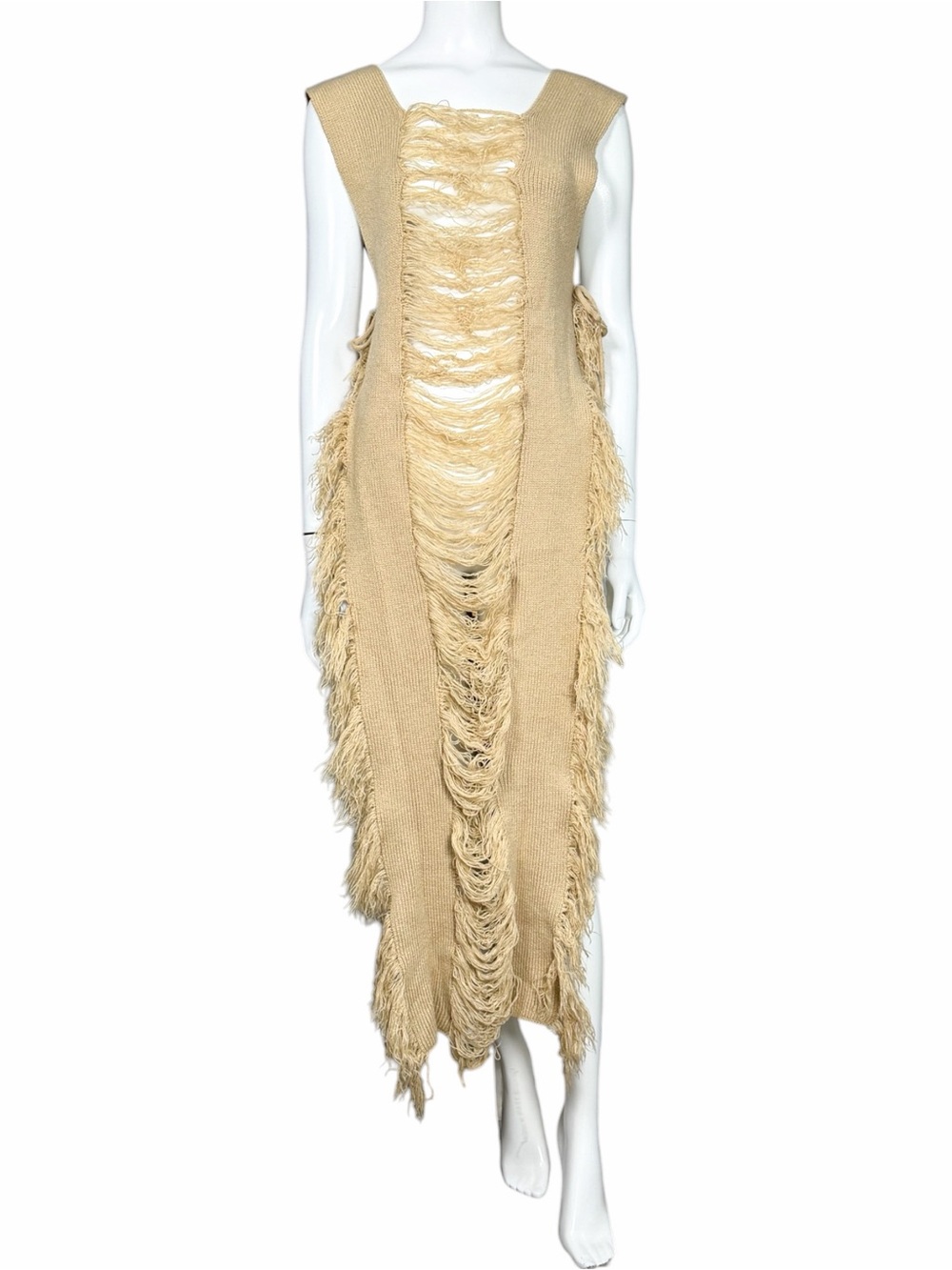 Primi Distressed Knit Maxi Vest Dress Open Side Tie Festival Boho One Size - Picture 2 of 8